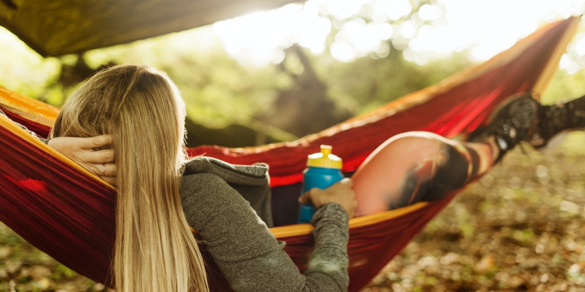 Sophie Radcliffe relaxing on a hammock