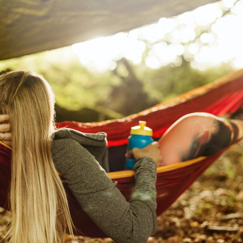 Sophie Radcliffe relaxing on a hammock